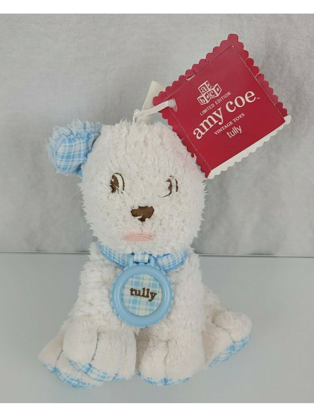Tully Amy Coe limited edition plush blue white dog rattle baby toy